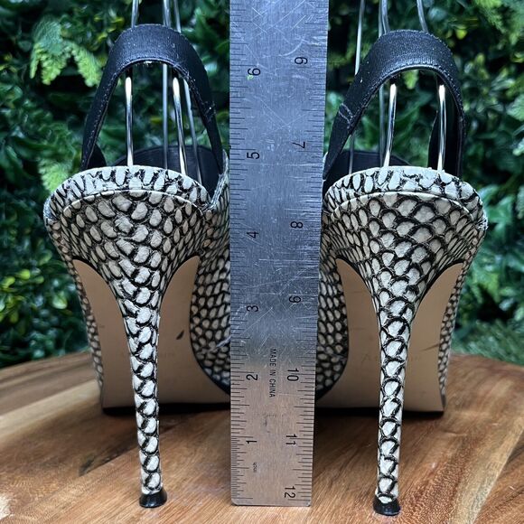 NINE WEST Heels‎ Women 9 Black White Snake Print Open Toe Sling back 2108 - Picture 12 of 13